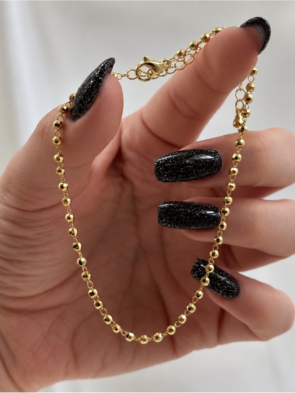 Minimalist Tiny Disco Bead Anklet 14k Gold Plated Water Resistant Summer
